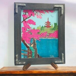 Hand painted acrylic cherry blossom scene in Japan 11” x 14”